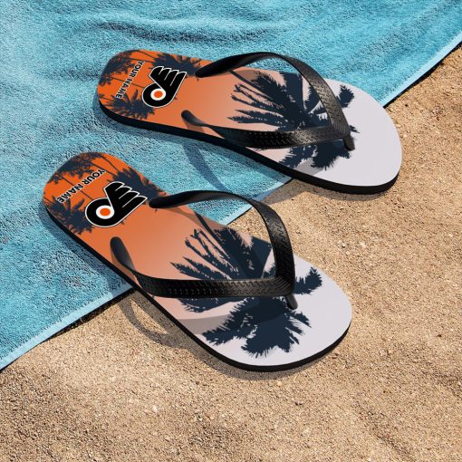 NHL Philadelphia Flyers Custom Name Aloha Pattern Flip Flops