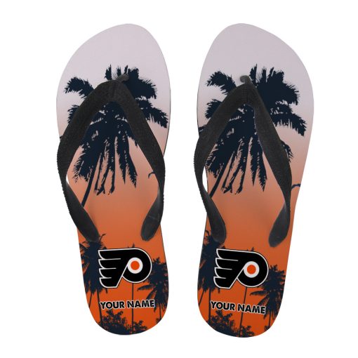 NHL Philadelphia Flyers Custom Name Aloha Pattern Flip Flops