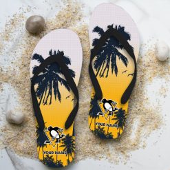 NHL Pittsburgh Penguins Custom Name Aloha Pattern Flip Flops