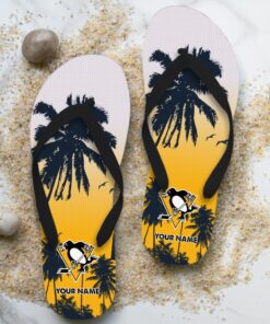 NHL Pittsburgh Penguins Custom Name Aloha Pattern Flip Flops