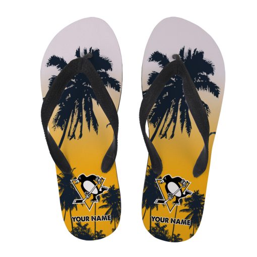 NHL Pittsburgh Penguins Custom Name Aloha Pattern Flip Flops