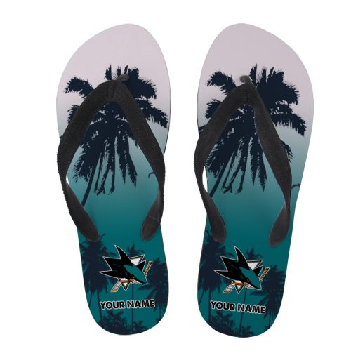 NHL San Jose Sharks Custom Name Aloha Pattern Flip Flops