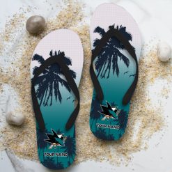 NHL San Jose Sharks Custom Name Aloha Pattern Flip Flops
