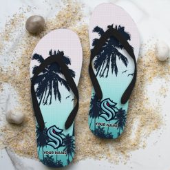 NHL Seattle Kraken Custom Name Aloha Pattern Flip Flops