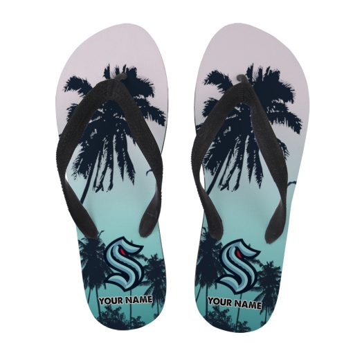 NHL Seattle Kraken Custom Name Aloha Pattern Flip Flops