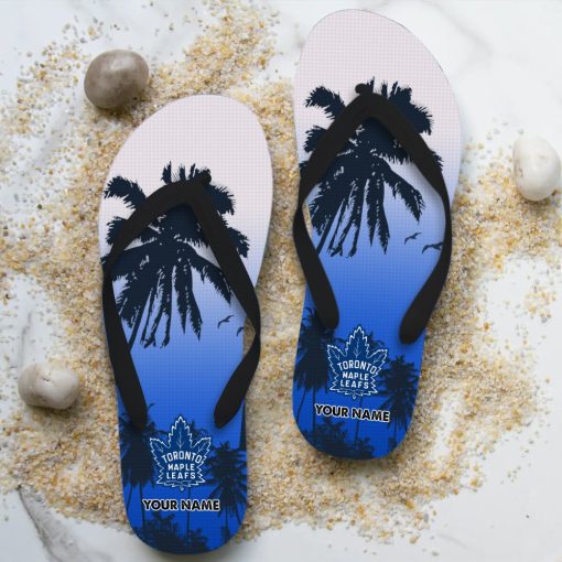 NHL Toronto Maple Leafs Custom Name Aloha Pattern Flip Flops