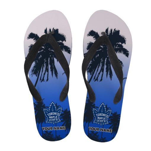 NHL Toronto Maple Leafs Custom Name Aloha Pattern Flip Flops