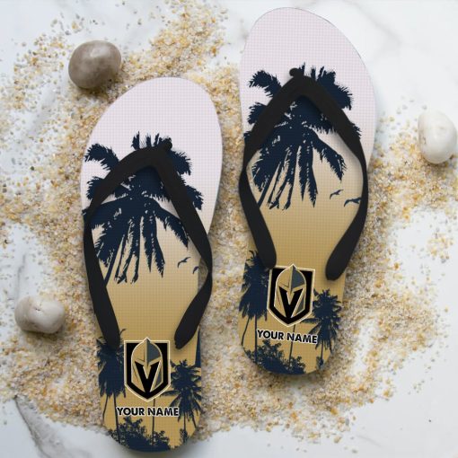 NHL Vegas Golden Knights Custom Name Aloha Pattern Flip Flops