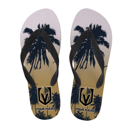 NHL Vegas Golden Knights Custom Name Aloha Pattern Flip Flops